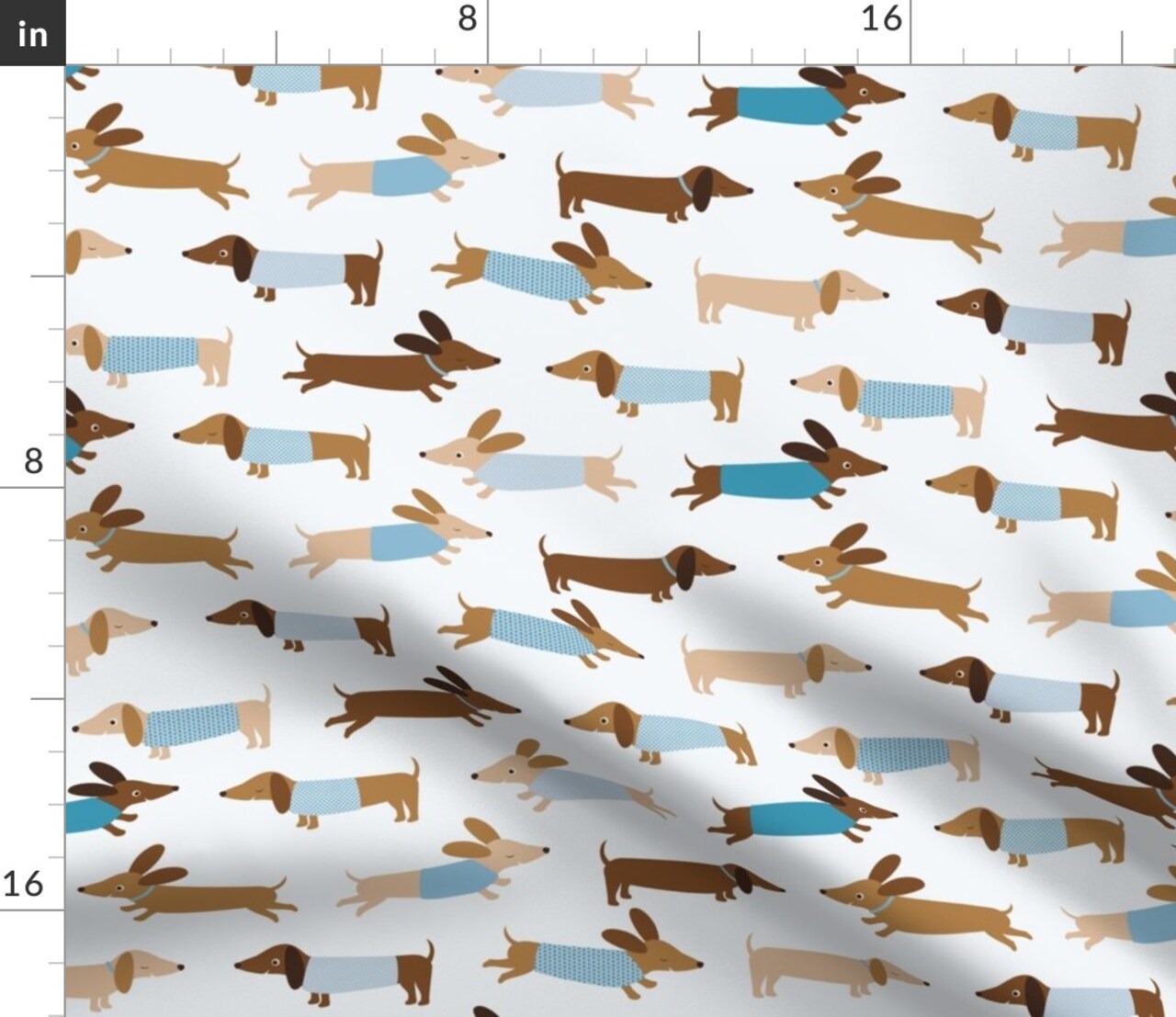 Dachshund Blue Dogs Pet Animal Happy Weiner Cute Kids Room Custom Printed Fabric by Spoonflower Various Fabrics by the Yard or Fat Quarter
